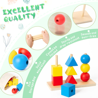 Montessori Toddler Sequence Beads Stacker and Colour Sorting Toy With Flash Cards