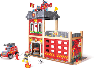 Fidtoy Caserne de Pompiers en Bois pour Enfants avec Lumières et Sons