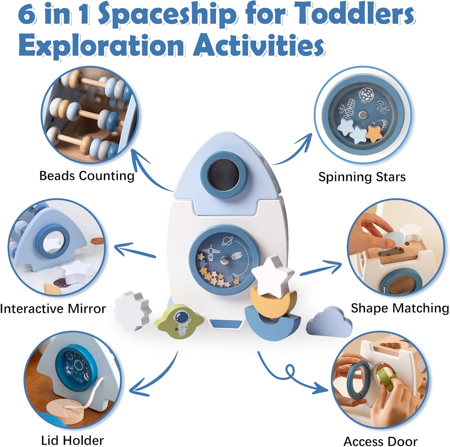 Cubo de actividades Fidtoy Rocket Juguete de madera Montessori para niños pequeños