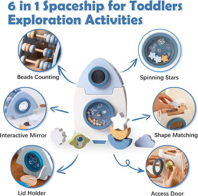 Cubo de actividades Fidtoy Rocket Juguete de madera Montessori para niños pequeños