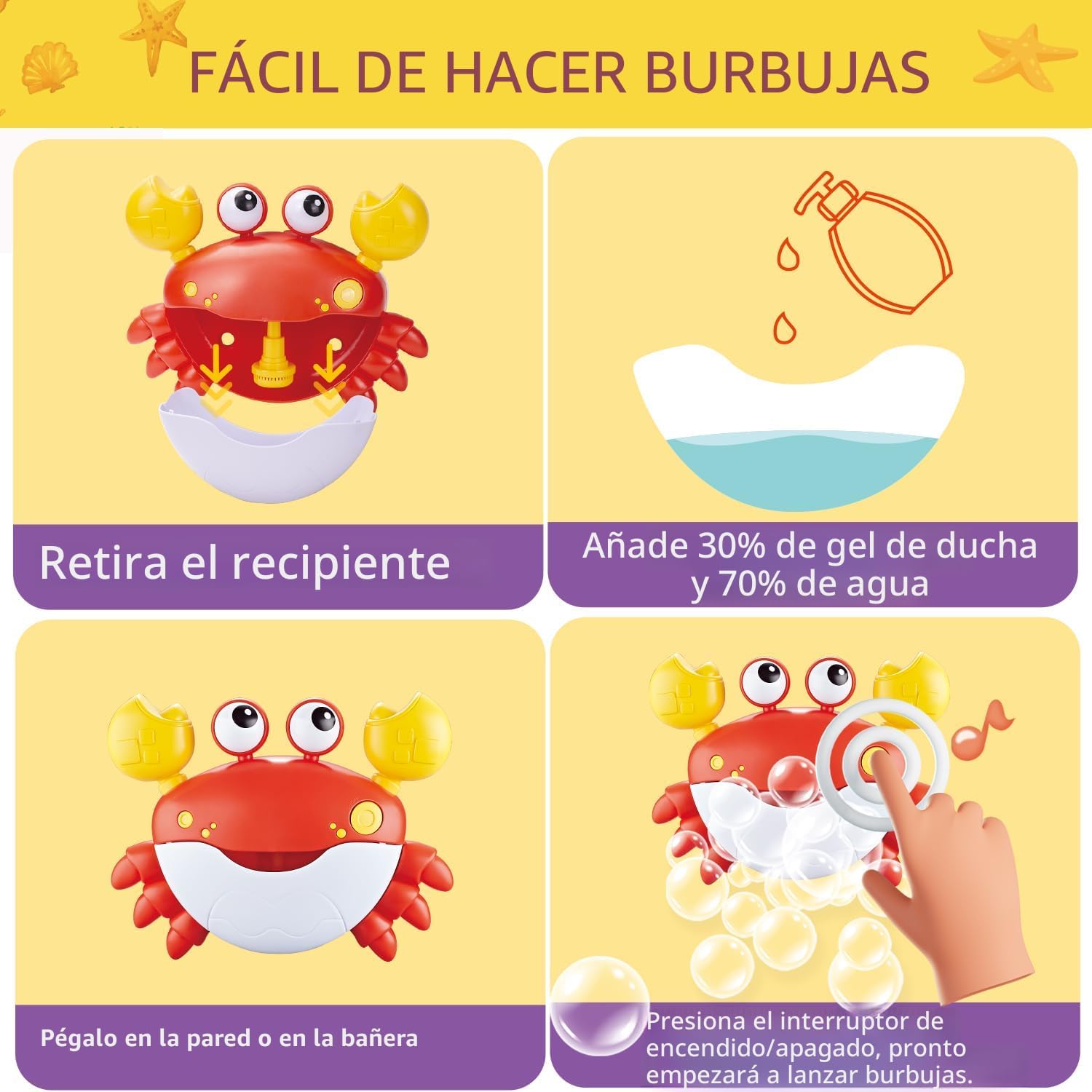 Cangrejo Musical de Burbujas para el Baño