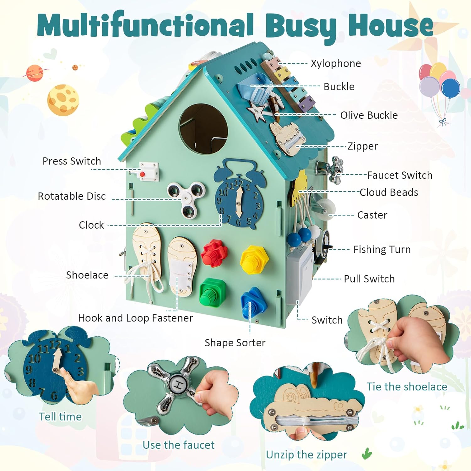 Fidtoy Casa de Juegos Montessori con Tablero de Actividades Multifuncional