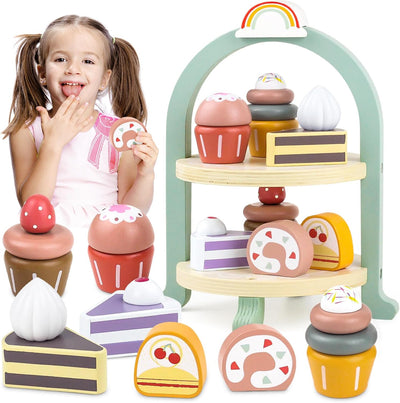 Fidtoy Wooden Cupcake Stacker Set - Pretend Play Toy for Toddlers