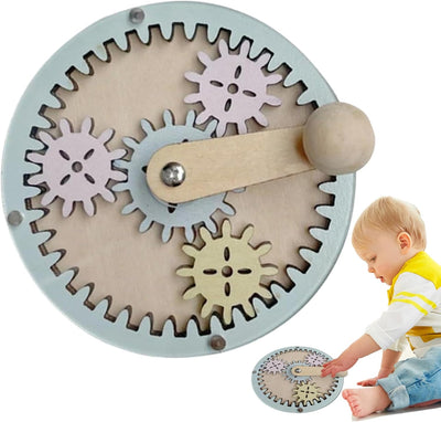 Kids Busy Board Wooden Gear Toy for 2-3 Year Old Children Gear Toy with Manual Crank