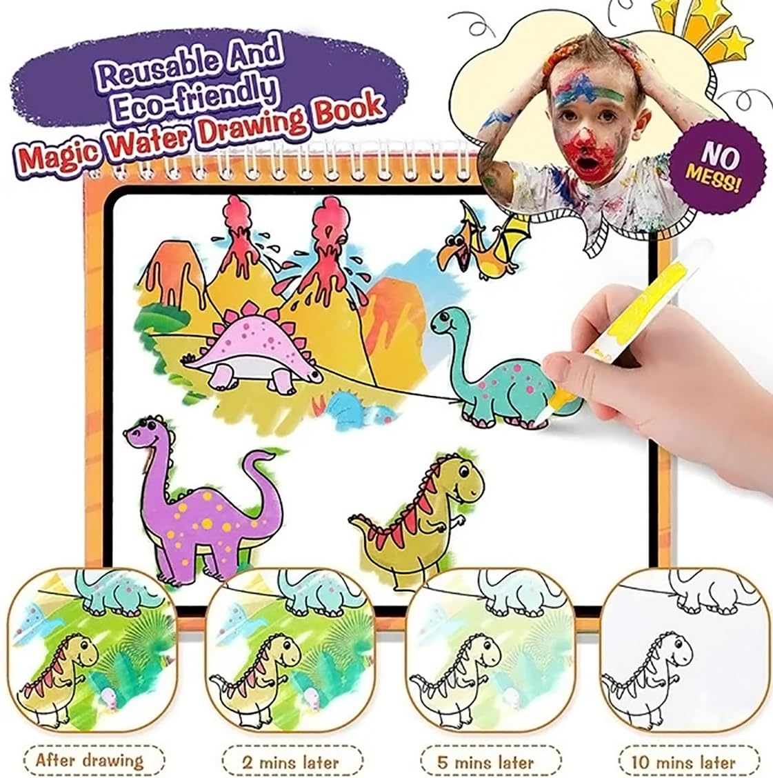 Fidtoy Magic Water Book - Actividad de colorear reutilizable de animales para niños de 3+ años