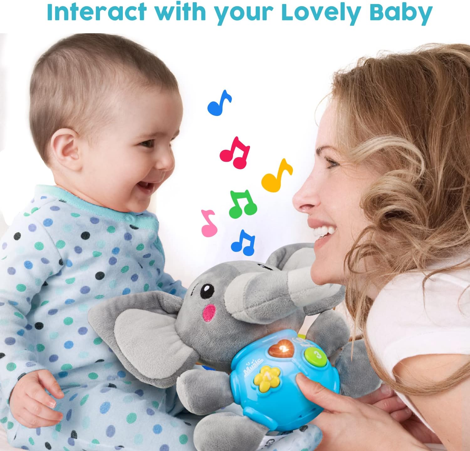 Fidtoy Peluche Éléphant Musicale pour Bébé avec Lumières et Sons