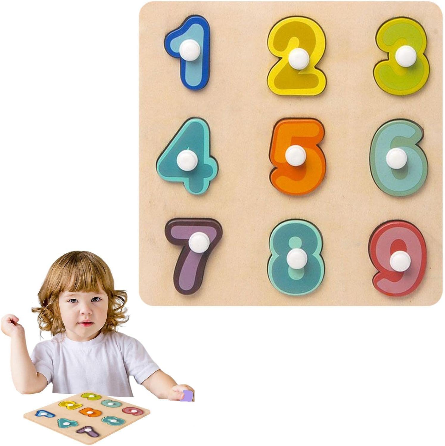 Rompecabezas de números de madera, tablero de juguete educativo de números/formas, juguetes para clasificar formas, actividades de aprendizaje preescolar para niños pequeños Delr