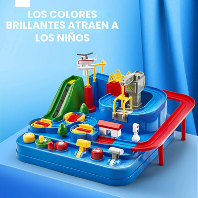 Fidtoy 2-in-1 Adventure Car Track Toy for Kids – Multi-Level City Rescue Track Set with 3 Mini Cars, 6 Control Buttons, 8 Challenges, and Manual Racing Play