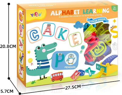 Fidtoy - Kit de Pâte à Modeler Alphabet pour Enfants, Ensemble de Pâte à Modeler Réutilisable avec Moules de Lettres, Jouet d'apprentissage ABC pour les 3 ans et plus