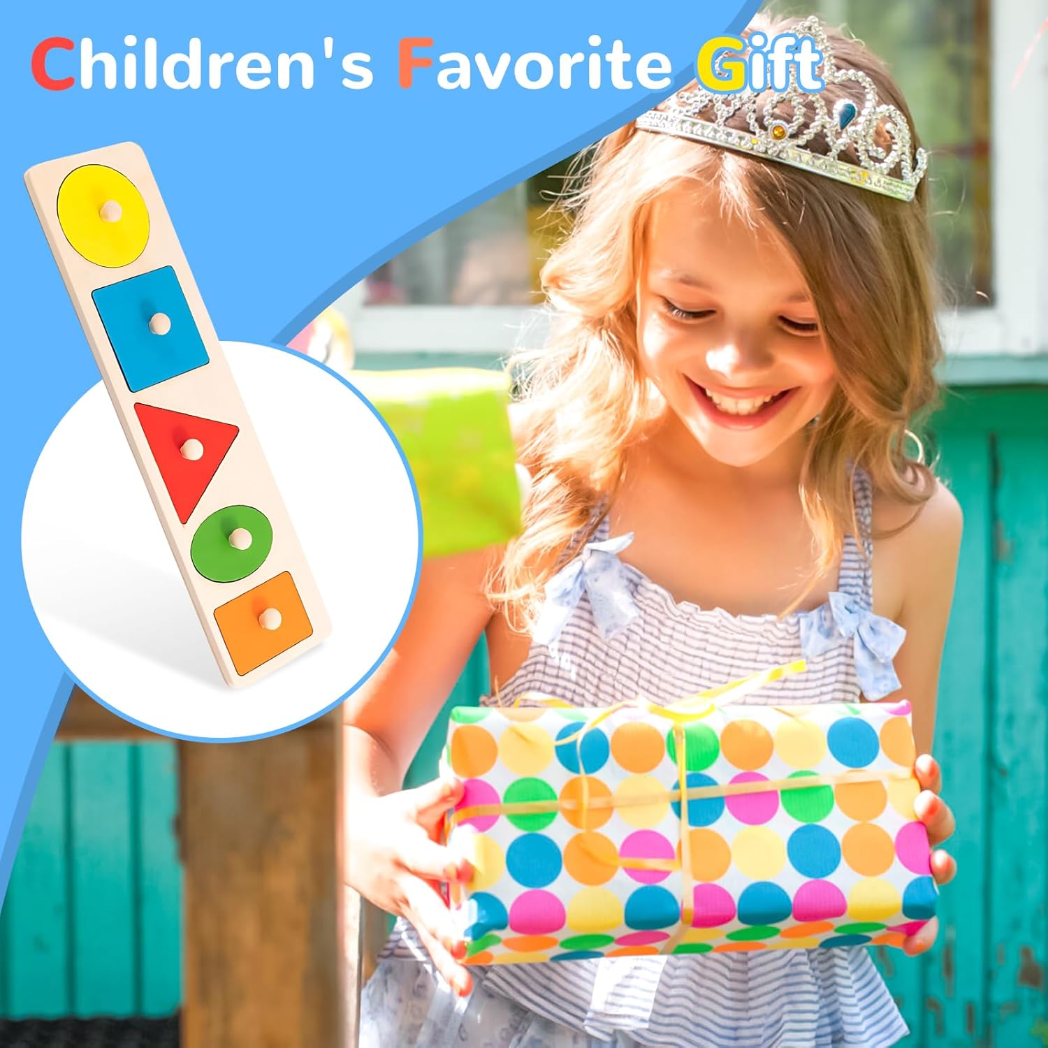 QESSUVNC Wooden Shape Sorting Game for Toddlers, Montessori Peg Puzzle, Geometric Shapes, 1-3 Years