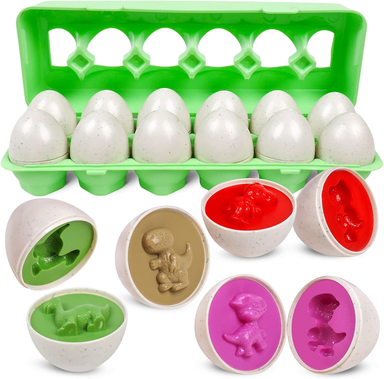 Fidtoy Dinosaur Matching Eggs Toy for Toddlers – Montessori Shape Sorting Learning Eggs Set