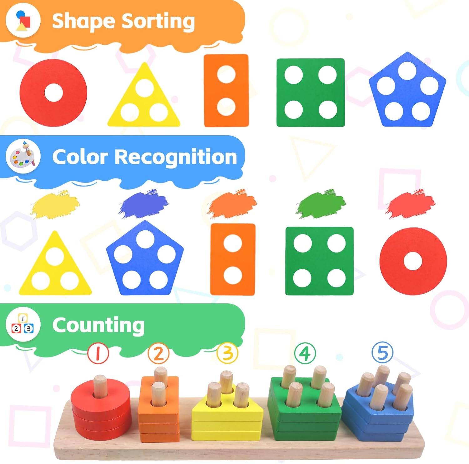 Fidtoy Jouet d'apprentissage Puzzle à encastrer en bois pour tout-petits