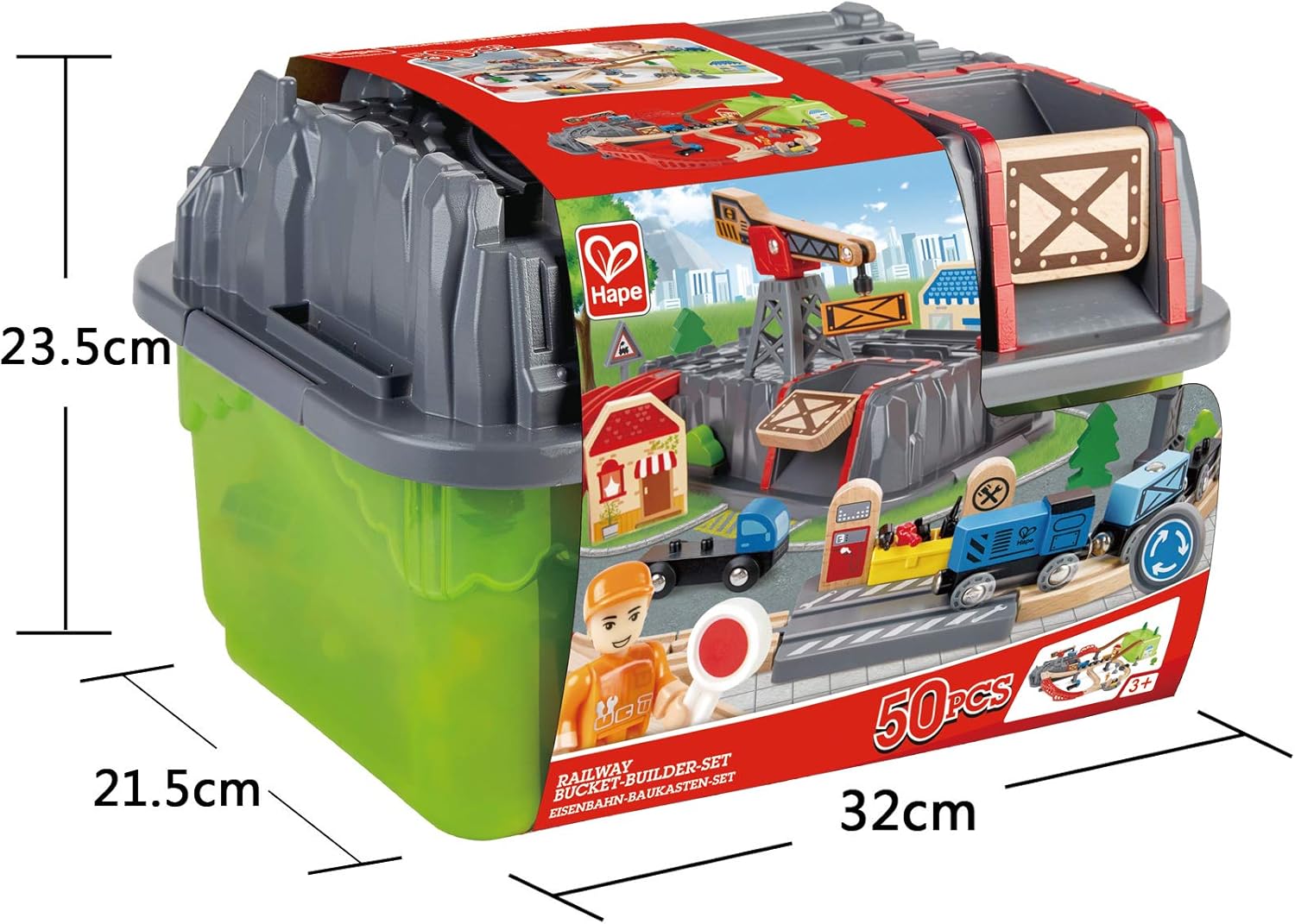Fidtoy Wooden Railway Bucket Builder Train Set 50 Piece Toy