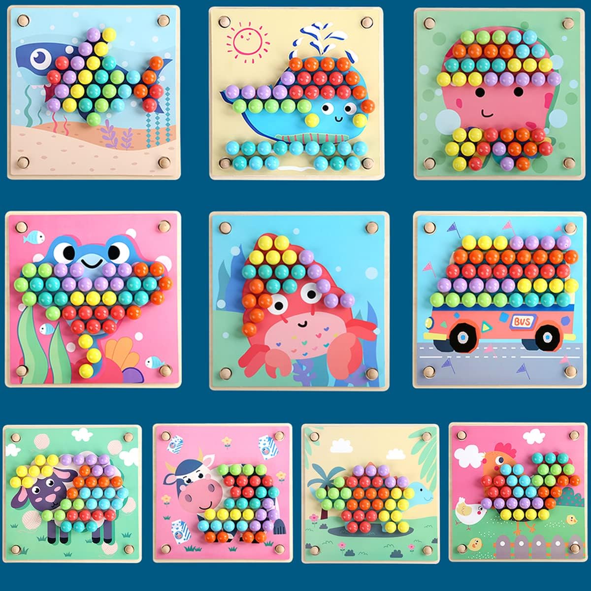 Jouet éducatif Montessori, Puzzle de perles, Jouet en bois coloré, Sac de rangement inclus, Entraînement de la motricité fine, Apprentissage des nombres, Jouet multifonctionnel Bajoy pour améliorer la pensée des enfants, Jouet pour filles