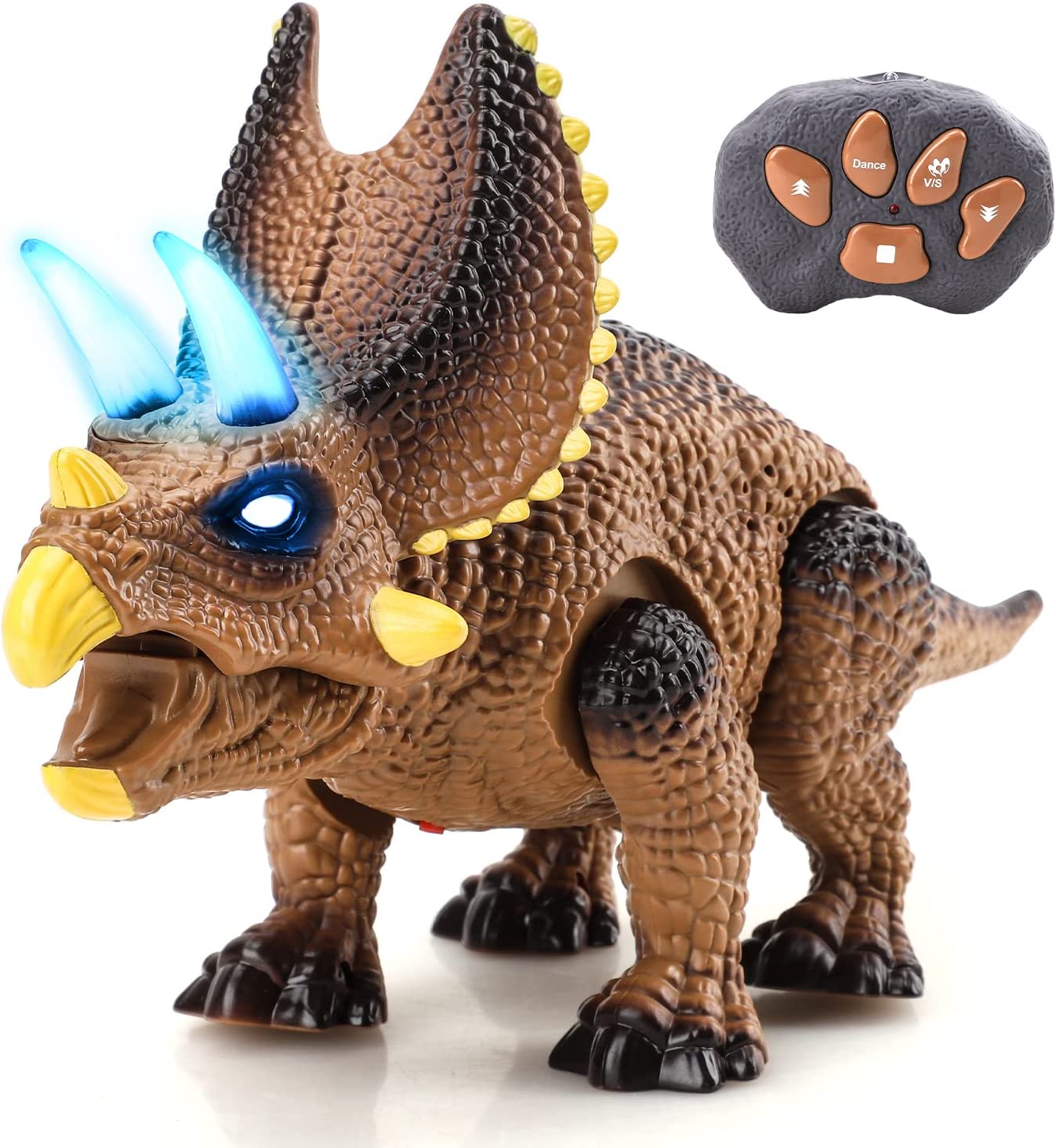 Fidtoy Juguete de dinosaurio con control remoto para niños con luces y rugido