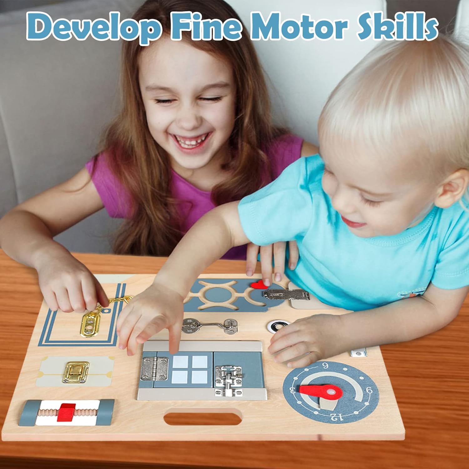 Smartwo Tablero de actividades Montessori de doble cara para niños de 3 a 5 años, desarrolla la motricidad fina de los bebés, juguete sensorial para niños pequeños, tablero de madera para niños de 3 años o más, regalo de cumpleaños