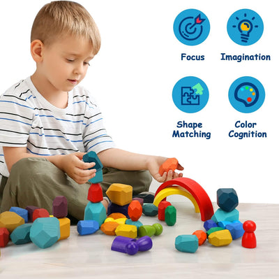 Fidtoy Wooden Rainbow Stacking Toy Set for Babies and Toddlers