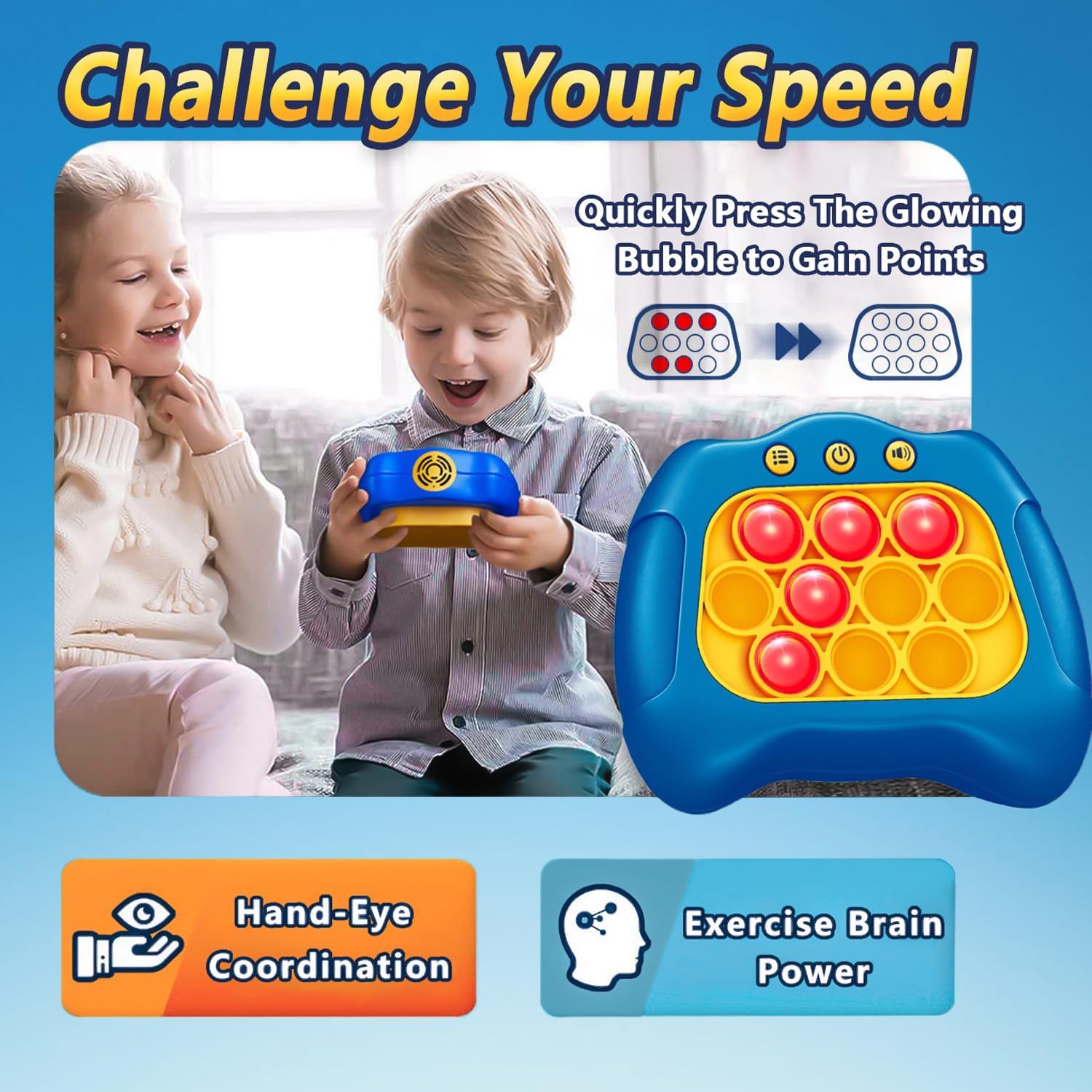 Consola de juegos Fidtoy Pop It – Juguete sensorial portátil con luces para niños de 3+ años