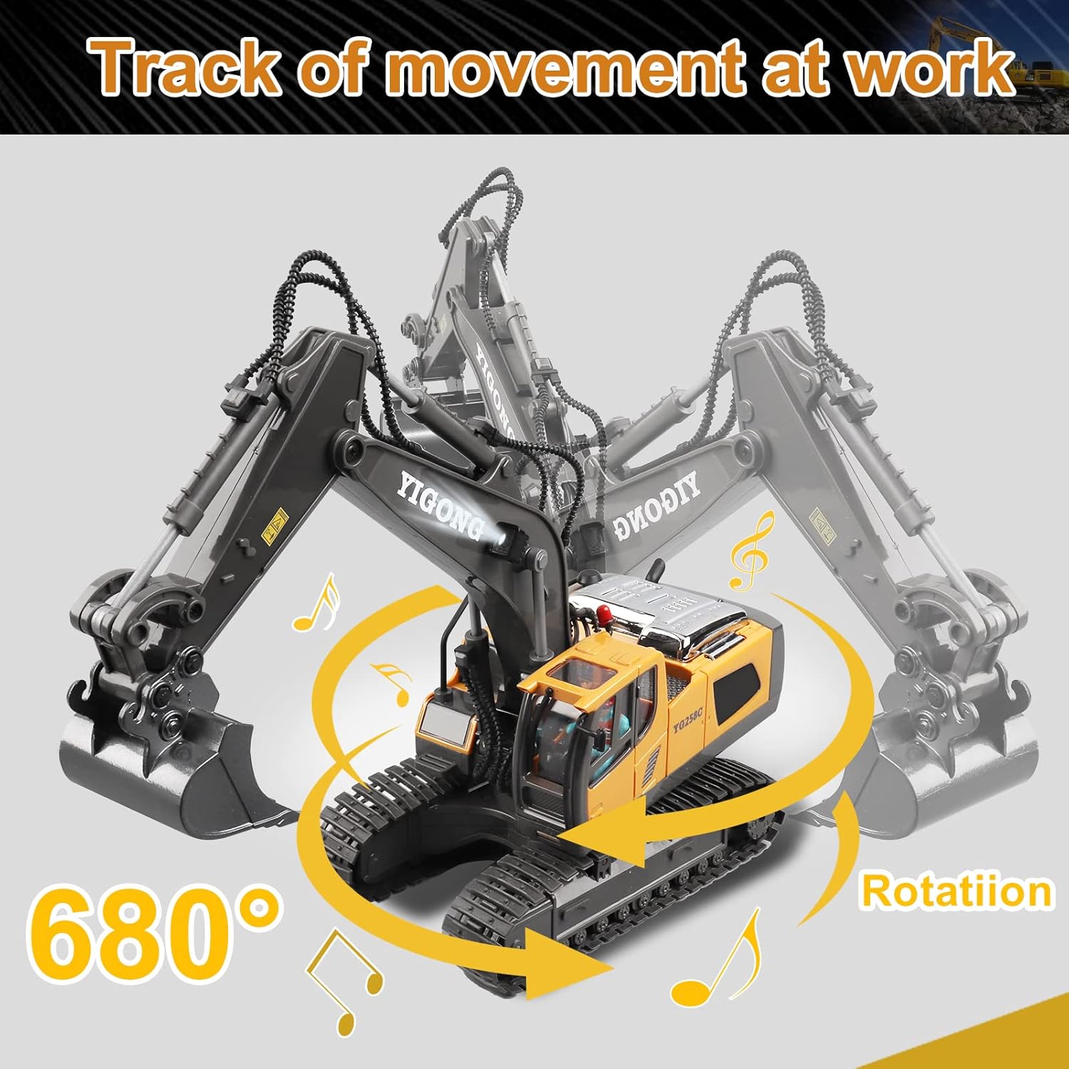 Fidtoy RC Excavator Toy Remote Control Construction Truck 11 Channel Digger with Metal Shovel Lights Sound STEM Toy for Kids Outdoor Play