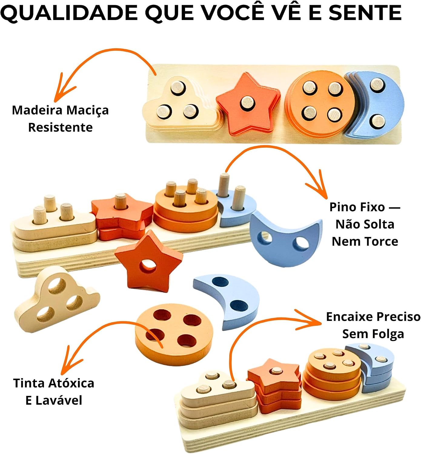 Fidtoy Colonne de Tri en Bois Étoile et Croissant Montessori Jouet d'Empilage Trieur de Formes pour Tout-Petits