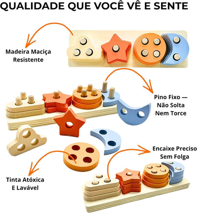 Fidtoy Colonne de Tri en Bois Étoile et Croissant Montessori Jouet d'Empilage Trieur de Formes pour Tout-Petits