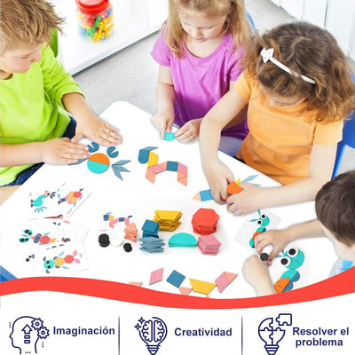 Fidtoy Wooden Tangram Puzzle Set with 180 Blocks and Cards