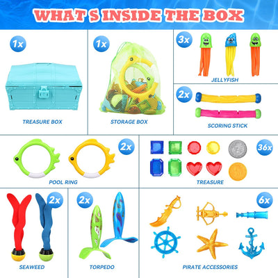Fidtoy Pool Dive Toy Set for Kids 4-8 Treasure Hunt Game