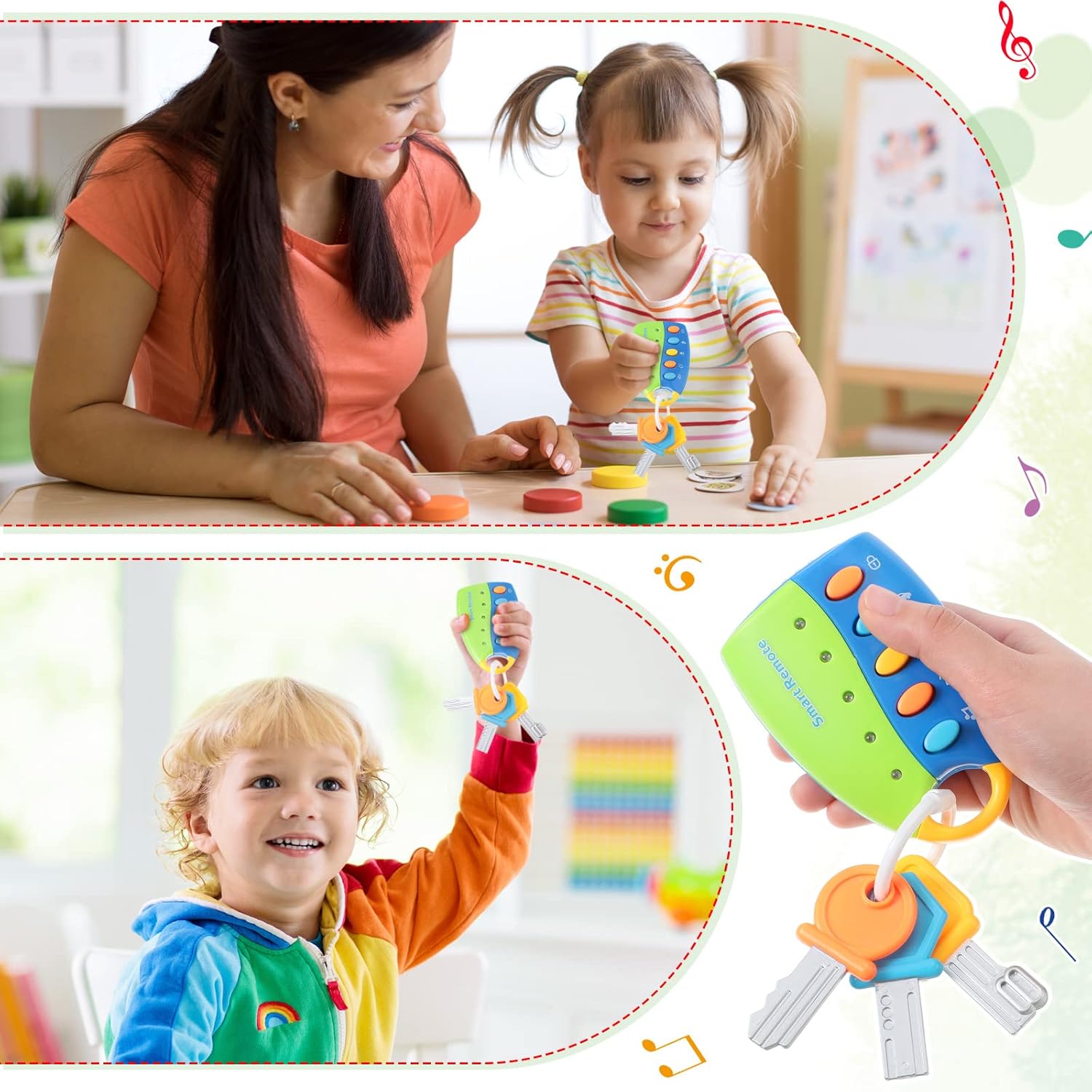 Fidtoy Jouet musical clé de voiture pour les tout-petits – Jouet interactif télécommande de voiture pour bébé avec lumières, sons et 10 chansons pour le jeu d'apprentissage précoce