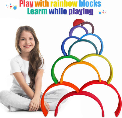 Fidtoy Rainbow Semi Circle Wooden Building Toy for Kids 3+