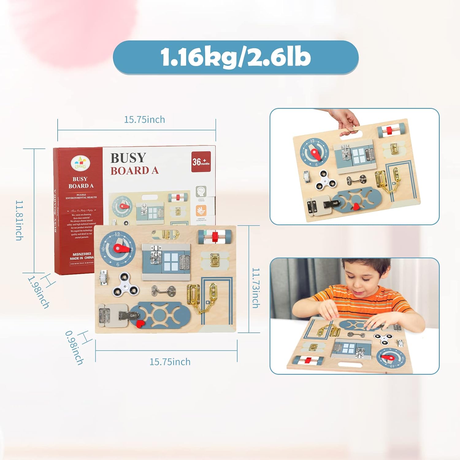Smartwo Tablero de actividades Montessori de doble cara para niños de 3 a 5 años, desarrolla la motricidad fina de los bebés, juguete sensorial para niños pequeños, tablero de madera para niños de 3 años o más, regalo de cumpleaños