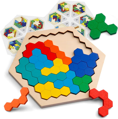 Rompecabezas de madera hexagonal Tangram para niños