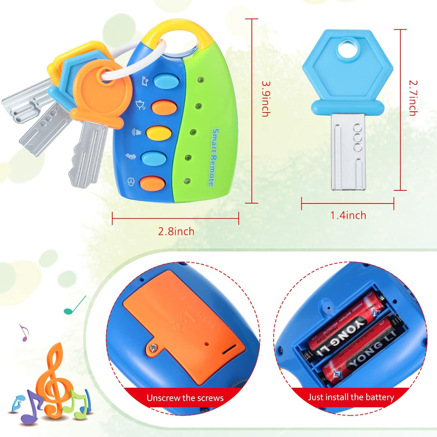 Fidtoy Jouet musical clé de voiture pour les tout-petits – Jouet interactif télécommande de voiture pour bébé avec lumières, sons et 10 chansons pour le jeu d'apprentissage précoce