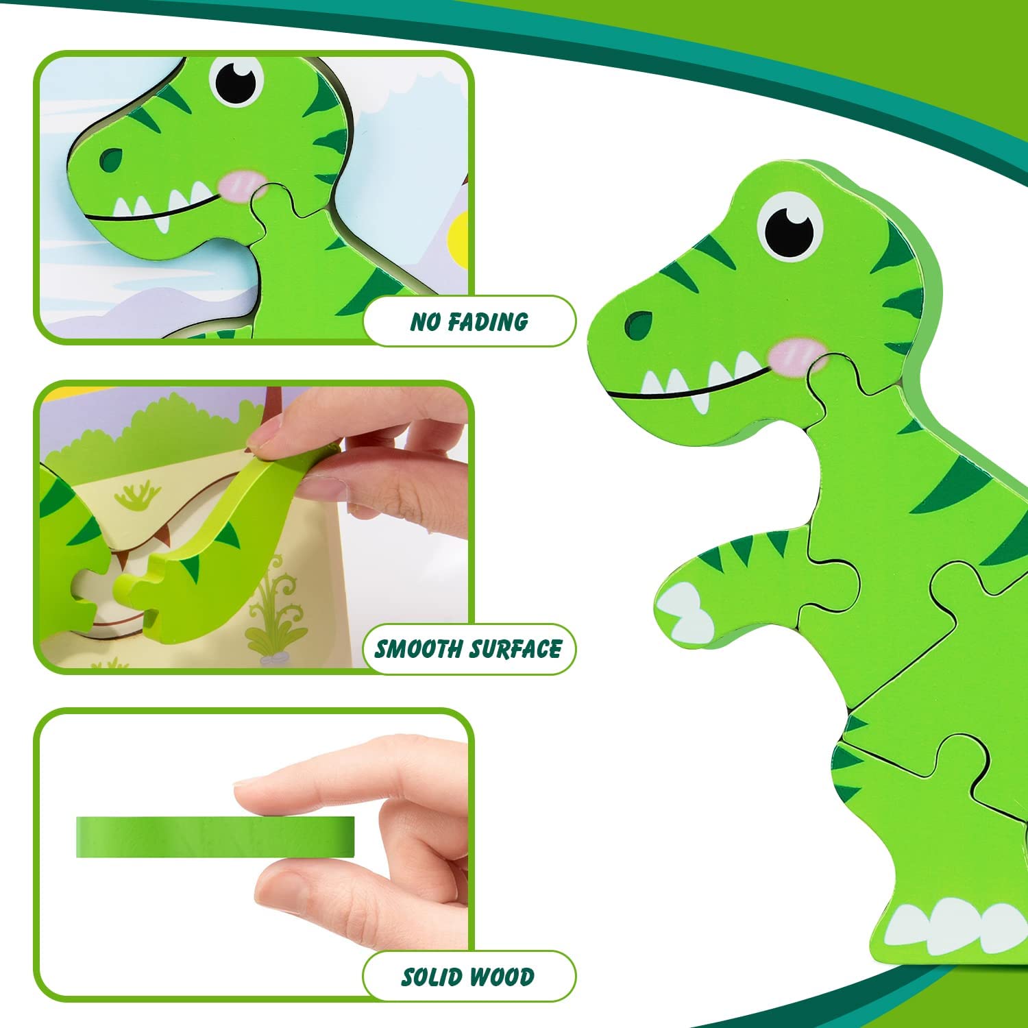 Fidtoy Dinosaur Wooden Puzzle Set for Kids Early Learning Toy