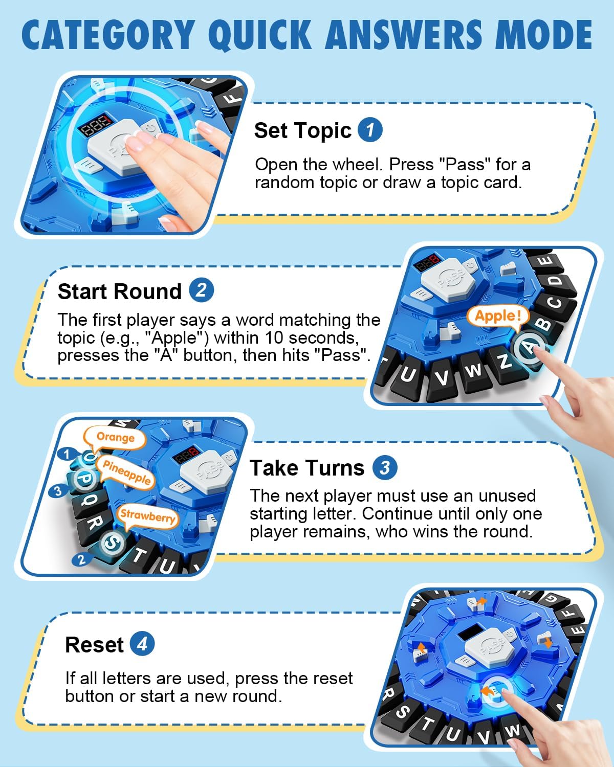 Jeu de société de mots rapide Fidtoy pour enfants et adultes, jeu de lettres de catégorie de 10 secondes avec minuteur LCD, jeu de fête de vocabulaire familial pour 2 à 8 joueurs