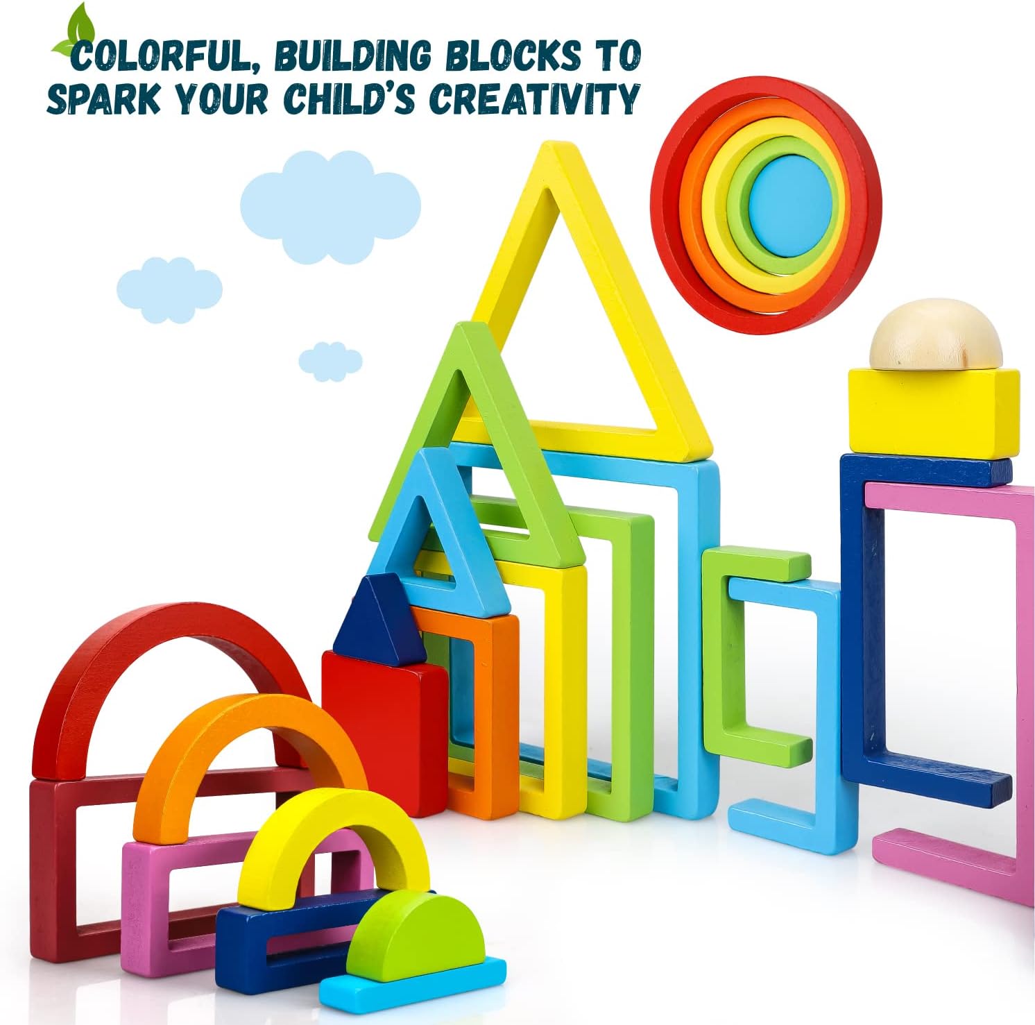 Jeu de construction en bois empilable Fidtoy Rainbow pour les tout-petits de 1 à 5 ans