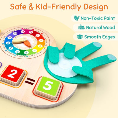 Jouet d'apprentissage Montessori mathématiques et horloge pour enfants de 3 à 5 ans, jouet éducatif en bois avec blocs numériques, aiguilles de comptage et cartes de routine – Apprenez l'addition