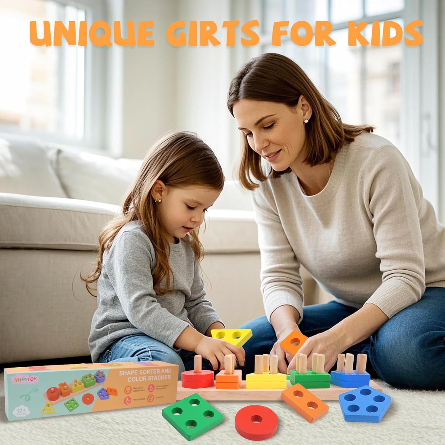 Fidtoy Jouet d'apprentissage Puzzle à encastrer en bois pour tout-petits
