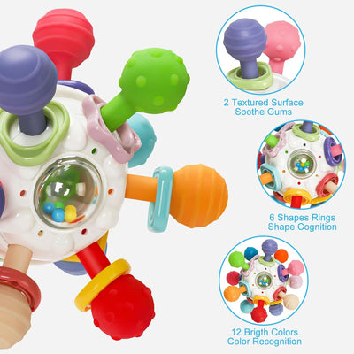 Hochet de dentition sensoriel Fidtoy pour bébé – Jouet sensoriel Montessori en silicone pour bébés de 0 à 12 mois