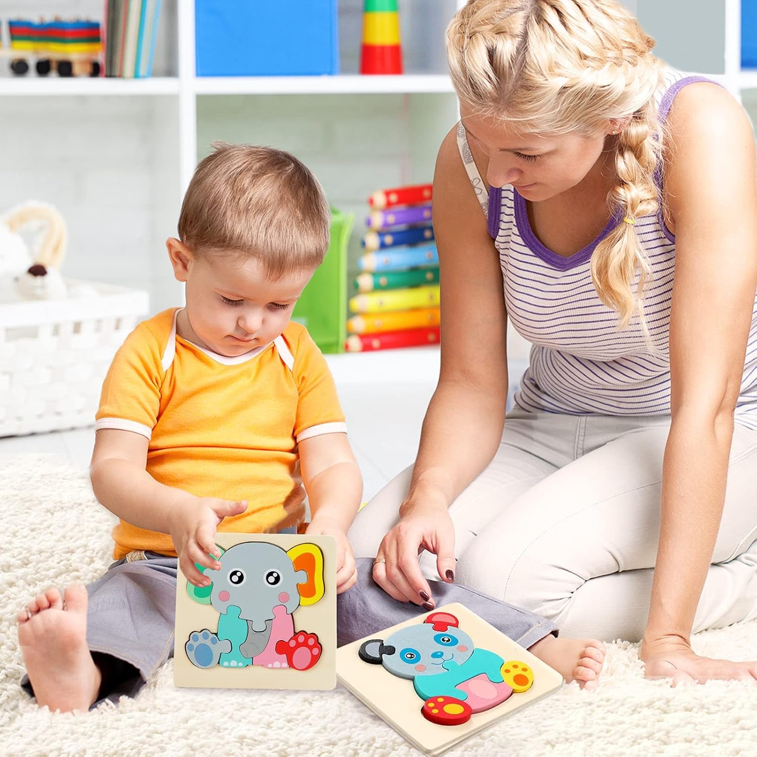 Fidtoy 6 Pack Wooden Puzzle Set Montessori Learning Toy
