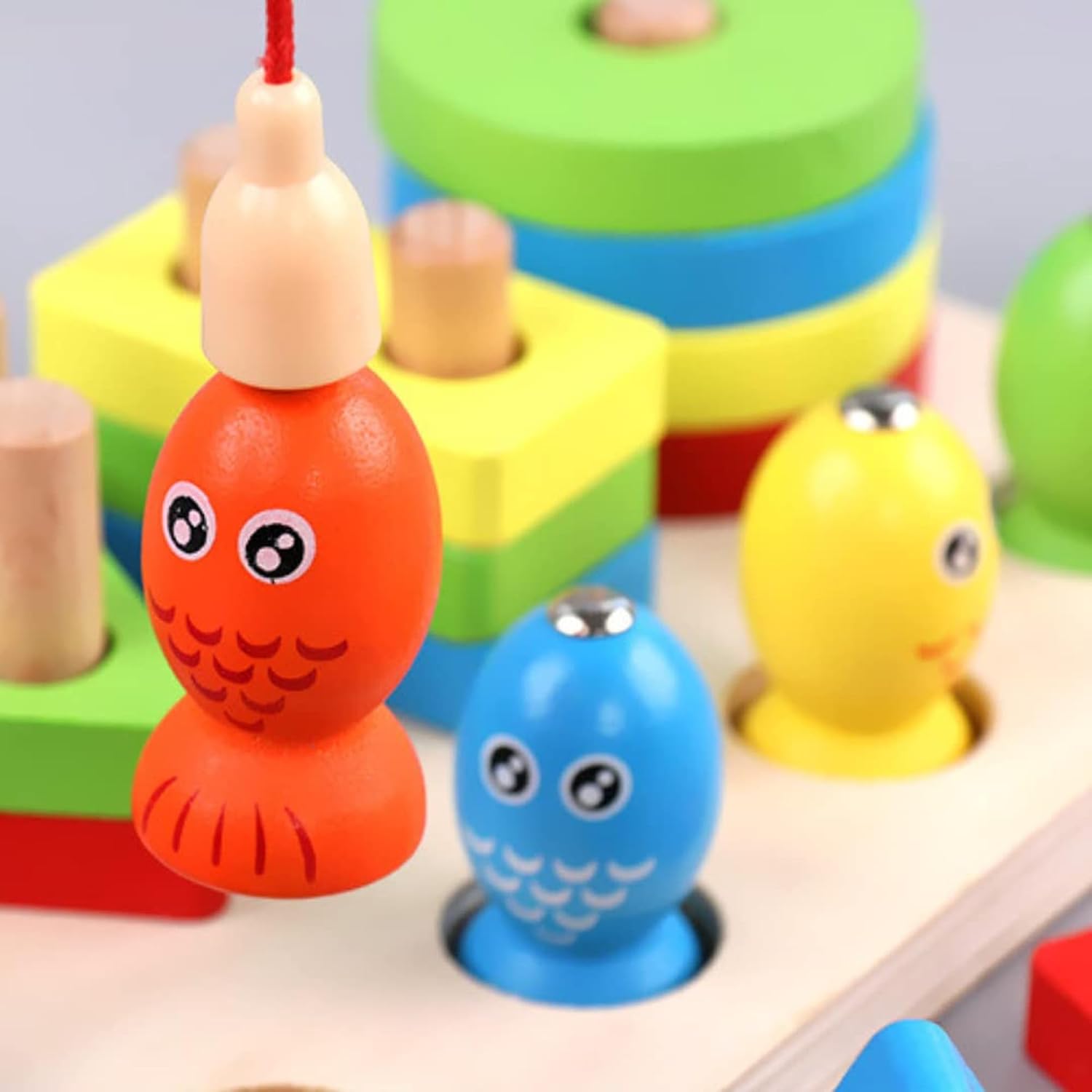 Fidtoy 3 en 1 Kit d'Activités Abeilles et Pêche Magnétique Formes à Colonnes, Jouet en Bois de Tri des Formes et de Développement de la Motricité Fine pour les Enfants de 2 à 6 Ans