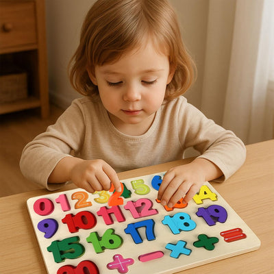 Fidtoy Tableau d'apprentissage des chiffres en bois 3D 0-20 Montessori, puzzle mathématique pour tout-petits, jeu éducatif de reconnaissance des formes et de comptage des chiffres