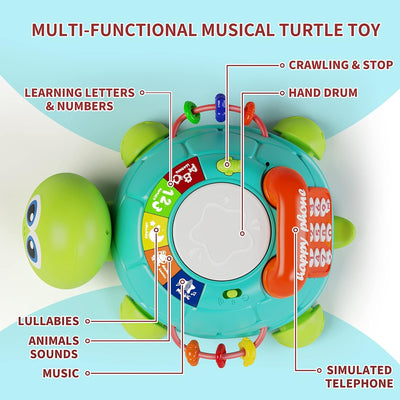 Fidtoy Tortue musicale rampante pour bébés – Jouet d'apprentissage interactif avec lumières et sons pour le temps sur le ventre et le développement précoce
