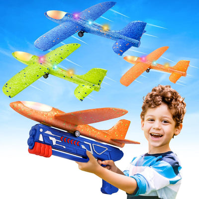 Fidtoy Foam Airplane Launcher Toy Set for Kids Outdoor Glider Play