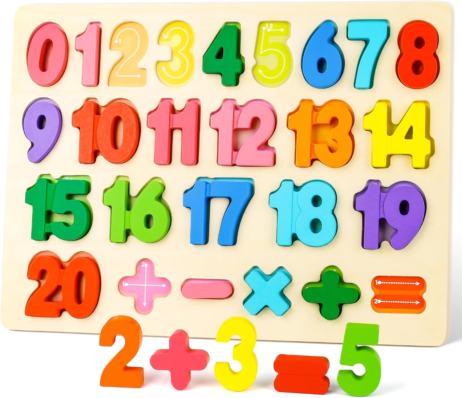 Fidtoy Tableau d'apprentissage des chiffres en bois 3D 0-20 Montessori, puzzle mathématique pour tout-petits, jeu éducatif de reconnaissance des formes et de comptage des chiffres