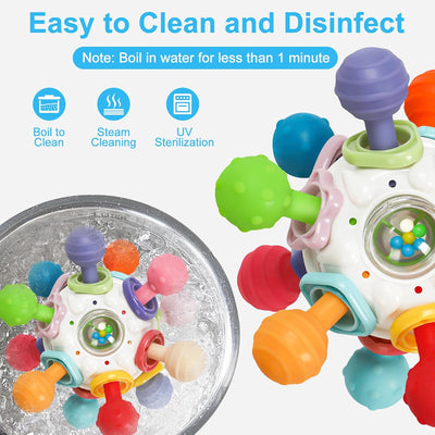 Hochet de dentition sensoriel Fidtoy pour bébé – Jouet sensoriel Montessori en silicone pour bébés de 0 à 12 mois