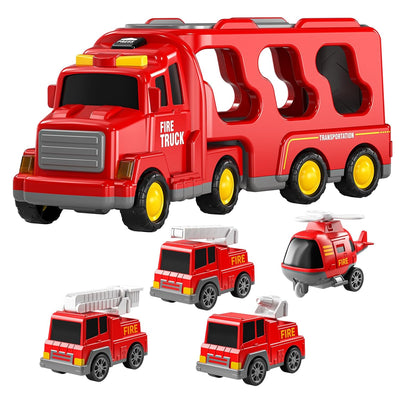 Camion de pompier Fidtoy 5-en-1 avec hélicoptère, échelle, lumières et sons pour enfants