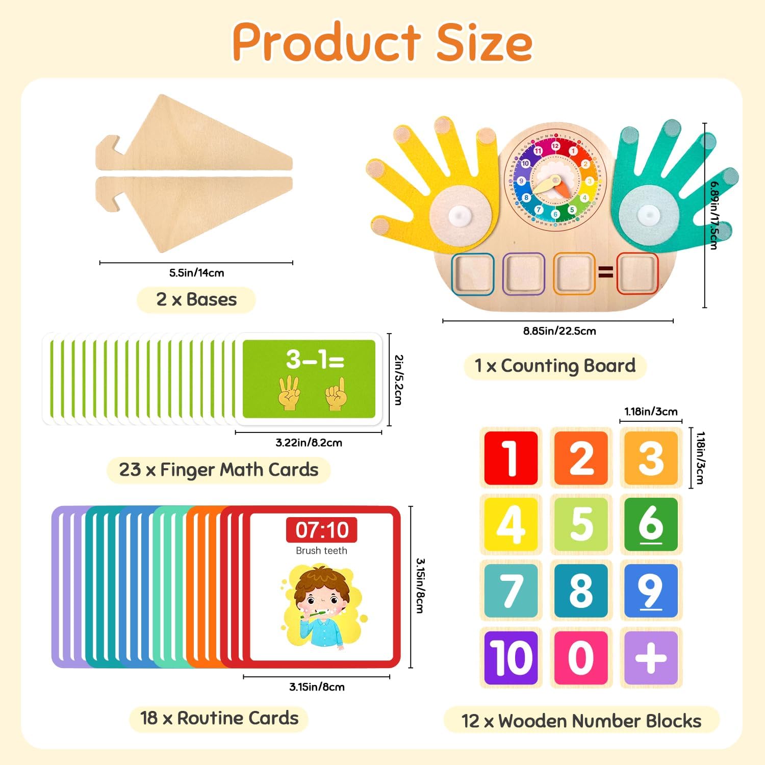 Jouet d'apprentissage Montessori mathématiques et horloge pour enfants de 3 à 5 ans, jouet éducatif en bois avec blocs numériques, aiguilles de comptage et cartes de routine – Apprenez l'addition