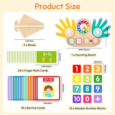 Jouet d'apprentissage Montessori mathématiques et horloge pour enfants de 3 à 5 ans, jouet éducatif en bois avec blocs numériques, aiguilles de comptage et cartes de routine – Apprenez l'addition