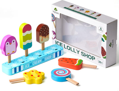 Fidtoy Wooden Ice Cream Set for Toddlers Pretend Play