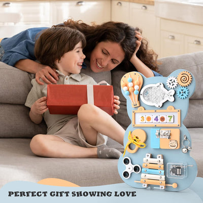 Fidtoy Montessori Busy Board Juguete para Niños Pequeños Tabla de Actividades de Madera con Xilófono Musical Cerraduras Cuentas Juguete de Aprendizaje de Habilidades Motoras Finas Juguete Silencioso de Viaje